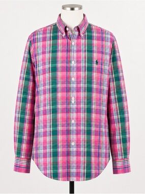 Ralph Lauren Plaid Button Down Shirt Pink Green Pony Logo Small